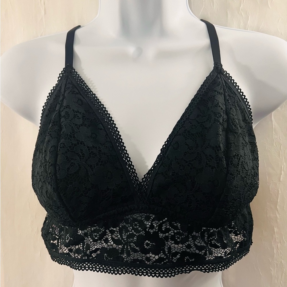 Xhilaration Longline Bralette BLACK Pullover Racerback Lace Sz L  Strappy Padded